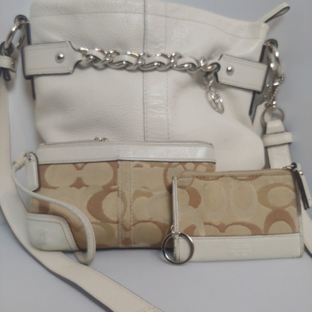 Coach Leather handbag, wristlet and keychain